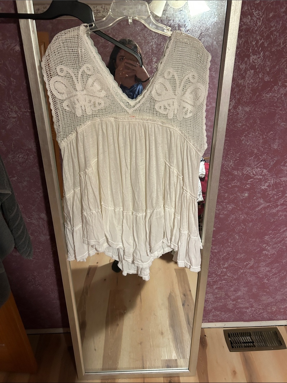 Free People Cream Crochet Yoke Flowing Boho Tank